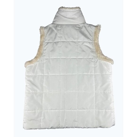 Carolyn Taylor White Sleeveless Puffer Vest W/ Faux Fur Lining & High Collar M - Picture 4 of 12